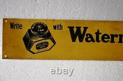Vintage Waterman'S Inks & Pens Advertising Tin Sign Board Litho Yellow Collecti