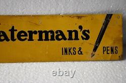 Vintage Waterman'S Inks & Pens Advertising Tin Sign Board Litho Yellow Collecti