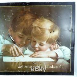 Vintage Waterman's Ideal Fountain Pen Tin Litho Advertising Sign c. 1910-20's