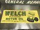 Vintage Welch Motor Oil Tin Tacker Advertising Sign Of Motor Oil Can And Car