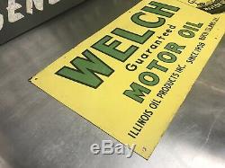 Vintage Welch Motor Oil Tin Tacker Advertising Sign Of Motor Oil Can And Car