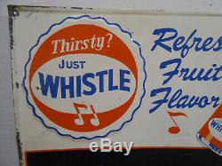 Vintage Whistle Orange Cola 28 X 20 Soda Pop Bottle Cap Tin Menu Sign Rare