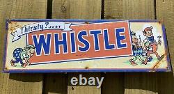 Vintage Whistle Soda Pop Store Cola Drink Gas Oil Gnome 27 Tin Tacker RARE Sign