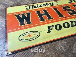 Vintage Whistle Soda Sign, Thirsty Just Whistle Tin Advertising Sign