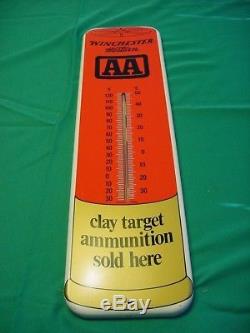 Vintage Winchester Western AA Tin Thermometer, Ammo Shell Advertisement Sign