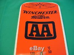 Vintage Winchester Western AA Tin Thermometer, Ammo Shell Advertisement Sign
