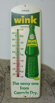 Vintage Wink Grapefruit Soda Painted Tin 27 Working Thermometer