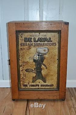 Vintage Wood & Tin Sign De Laval Cream Separator Parts Cabinet