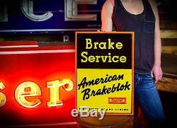 Vintage advertising Brakeblok Service Sign Tin Early Dealer Gas Station Ad NICE
