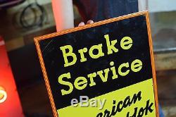 Vintage advertising Brakeblok Service Sign Tin Early Dealer Gas Station Ad NICE