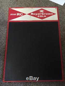 Vintage c. 1950's RC Royal Crown Cola Tin Metal Chalkboard Sign Embossed
