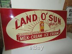 Vintage embossed Land O Sun Milk-Cream Ice Cream 18 x 36 Metal Tin Sign