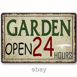 Vintage metal tin sign garden open 24 hours suitable for gardens