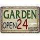 Vintage Metal Tin Sign Garden Open 24 Hours Suitable For Gardens