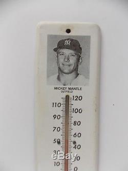 Vintage old Mickey Mantle baseball advertising tin thermometer 1960's WORKS