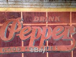 Vintage original 1948 Dr. Pepper Brick Advertising Tin Soda Pop Sign N Porcelain