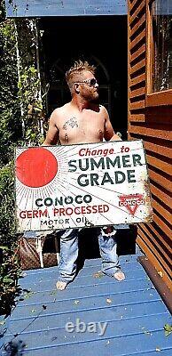 Vintage original Early Conoco Gasoline Oil Gas gasoline Summer Winter tin Sign