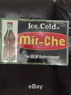 Vintage original Mit-Che soda pop embossed tin sign
