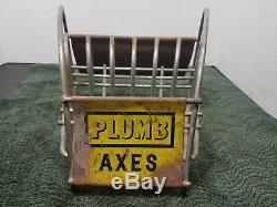 Vintage rare Plumb axe display rack holder with 2 Tin Signs