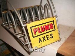 Vintage rare Plumb axe display rack holder with 2 Tin Signs Pat Applied For