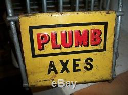 Vintage rare Plumb axe display rack holder with 2 Tin Signs Pat Applied For