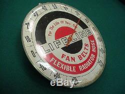 Vintage tin Lifeline fan belts Thermometer