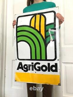 Vintage tin Metal Agri Gold Seed Farm Corn Sign Feed Gas Oil Soda POP Ag Pig Cow