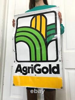 Vintage tin Metal Agri Gold Seed Farm Corn Sign Feed Gas Oil Soda POP Ag Pig Cow