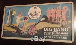 Vintage tin metal BIG BANG Safety Celebrators advertising sign Toy Cannon RARE