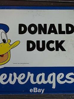 Vintage tin soda sign Donald Duck beverages extremely rare