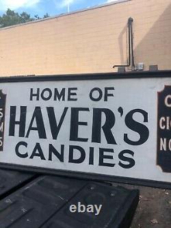Vintage tin & wood sign Havers candy light lunch Tappan NY 72 x 24 molded edge