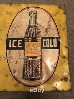 Vtg 1930s 40s NEHI Beverages Soda Pop Embossed Tin Sign 29 Soda Bottle Graphic