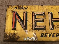 Vtg 1930s 40s NEHI Beverages Soda Pop Embossed Tin Sign 29 Soda Bottle Graphic