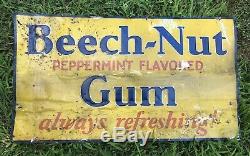 Vtg 1930s Beech-Nut Chewing Gum Embossed Tin Ad Sign General Store Display 34.5