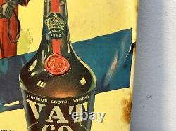 Vtg 1930s VAT 69 Scotch Whiskey Advertising Celluloid On Tin Sign 12.5 Jockey