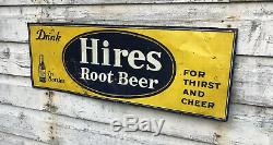 Vtg 1937 HIRES ROOT BEER Soda Pop Embossed Tin Tacker Sign 27.5x 9.75 Rare