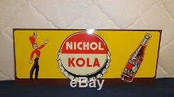 Vtg 1940s-50s Nichol Kola horizontal tin soda sign with bottle majorette 30x12