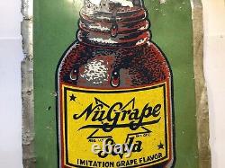 Vtg 1940s NuGrape Soda Advertising Sign Tin 18.75 Cut Country Store Gas Station