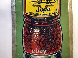 Vtg 1940s NuGrape Soda Advertising Sign Tin 18.75 Cut Country Store Gas Station