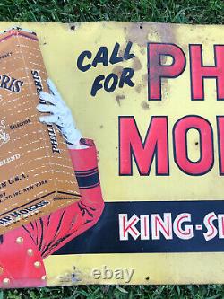 Vtg 1940s PHILLIP MORRIS Cigarettes King Size Embossed Sign 27 Tin Tobacco Sign