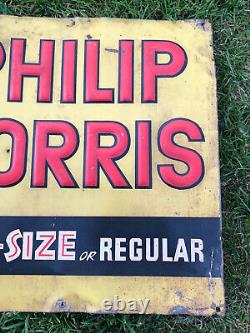 Vtg 1940s PHILLIP MORRIS Cigarettes King Size Embossed Sign 27 Tin Tobacco Sign
