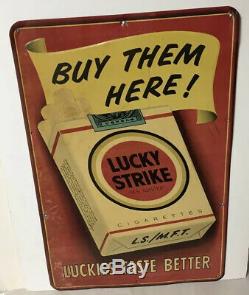 Vtg 1950's Lucky Strike Cigarettes Tobacco Embossed Metal Tin Sign Advertising