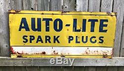 Vtg 1950s AUTO-LITE Spark Plugs Tin Sign 30 Gas & Oil Station Country Store