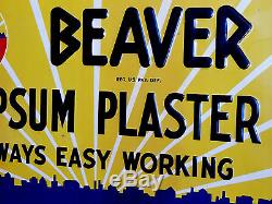 Vtg 1950s Art Deco BEAVER BOARD Gypsum Plaster Certain-teed Tin SIGN unused NOS