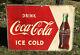 Vtg 1950s Coca Cola Soda Pop Drink Ice Cold Sign 27x19 Tin Coke Soda Bottle