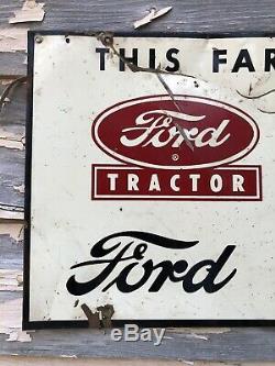Vtg 1950s FORD TRACTOR & DEARBORN FARM EQUIPMENT Tin Sign 22 Ford Farming Rare