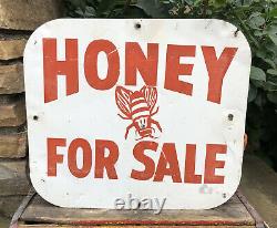 Vtg 1950s Honey For Sale Advertising Sing Tin 16x14 Honey Bee Graphic Bee Farm