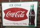 Vtg 1960s Coca-cola Soda Fishtail & Bottle Sign Tin 28x20 Soda Pop Advertising