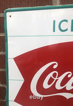 Vtg 1960s Coca-Cola Soda Fishtail & Bottle Sign Tin 28x20 Soda Pop Advertising