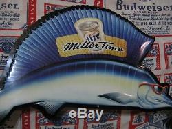 Vtg 1998 Miller Lite Light Beer Cartoon Fish Sailfish In Motion Tin Bar Sign Pub